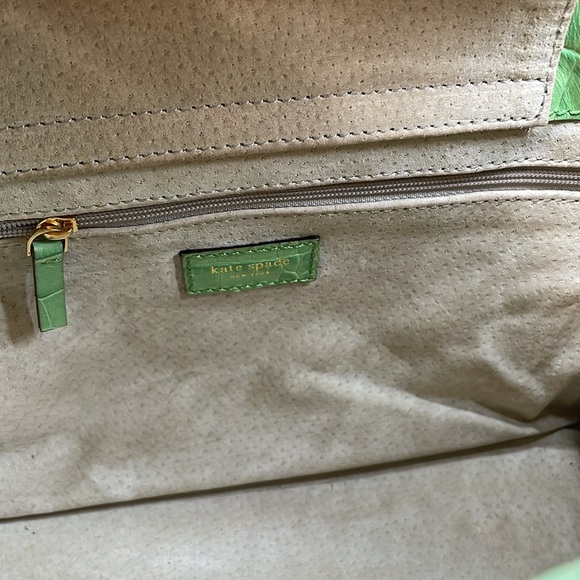 Kate Spade New York Shoulder Bag Hand Purse Green Gold Hardware Croc Embossed - Picture 9 of 15
